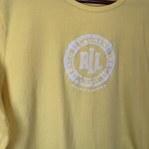 Lauren Ralph Lauren Women’s L Embroidered Logo Top Cotton Yellow Lightweight